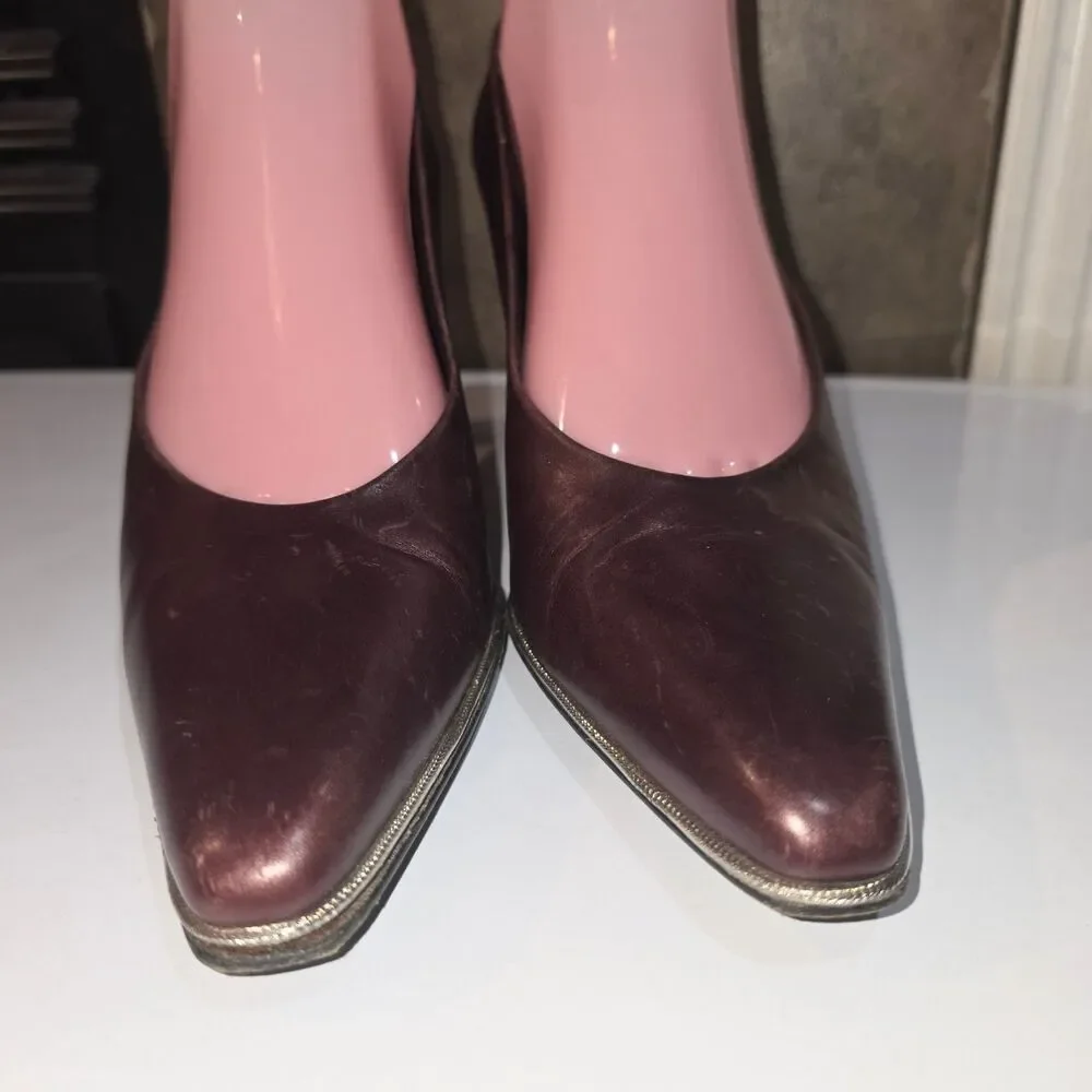 AMALFI ITALIAN Sz 9 Maroon Leather Vintage Distressed Slip On Pump Heels Italy